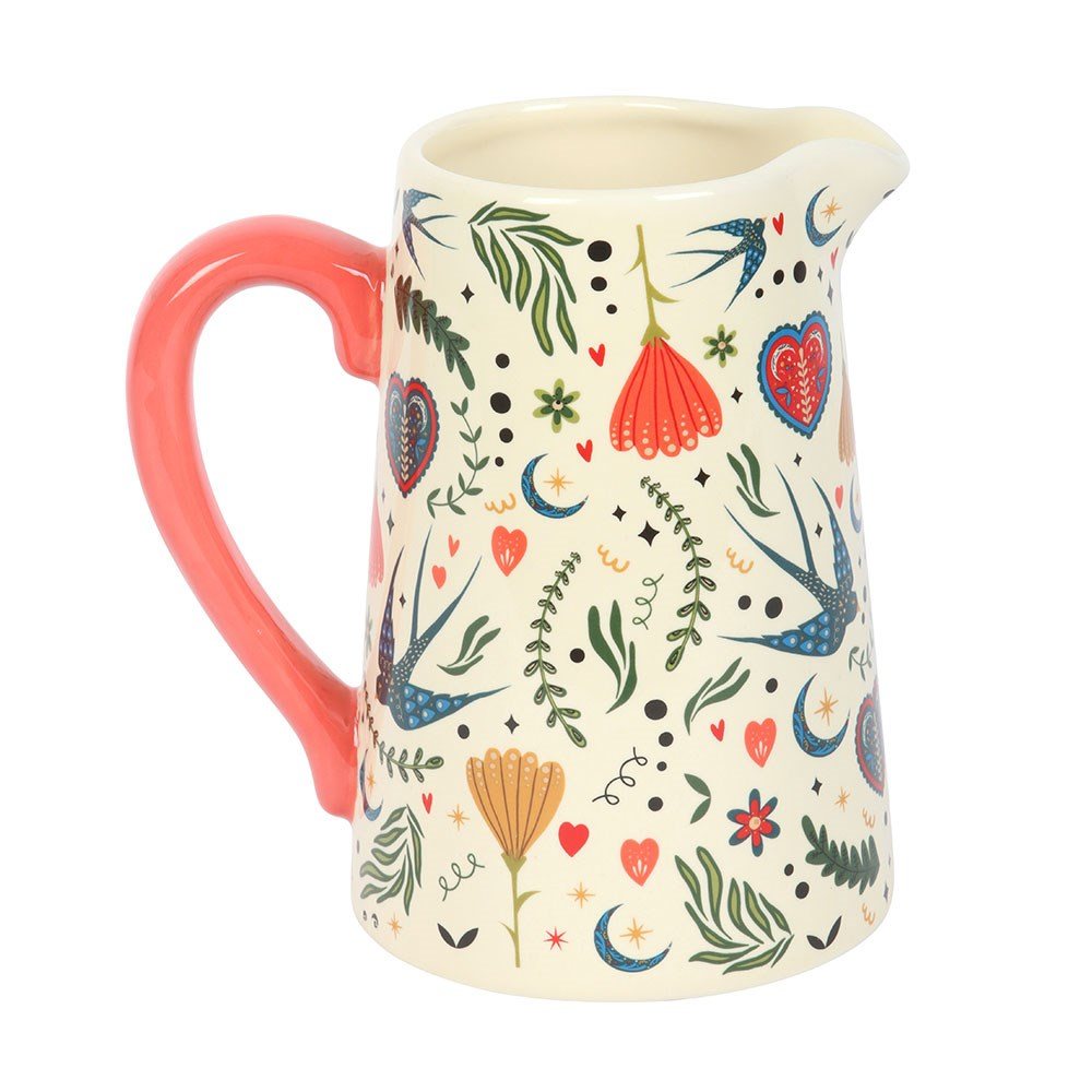 Something Different - Cream Folk Print Ceramic Flower Jug - Multicolours